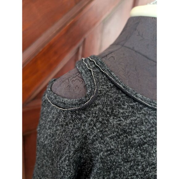 Democracy XL Womens Charcoal Gray Cold-Shoulder Knit Top Casual Long Sleeve - Picture 2 of 4
